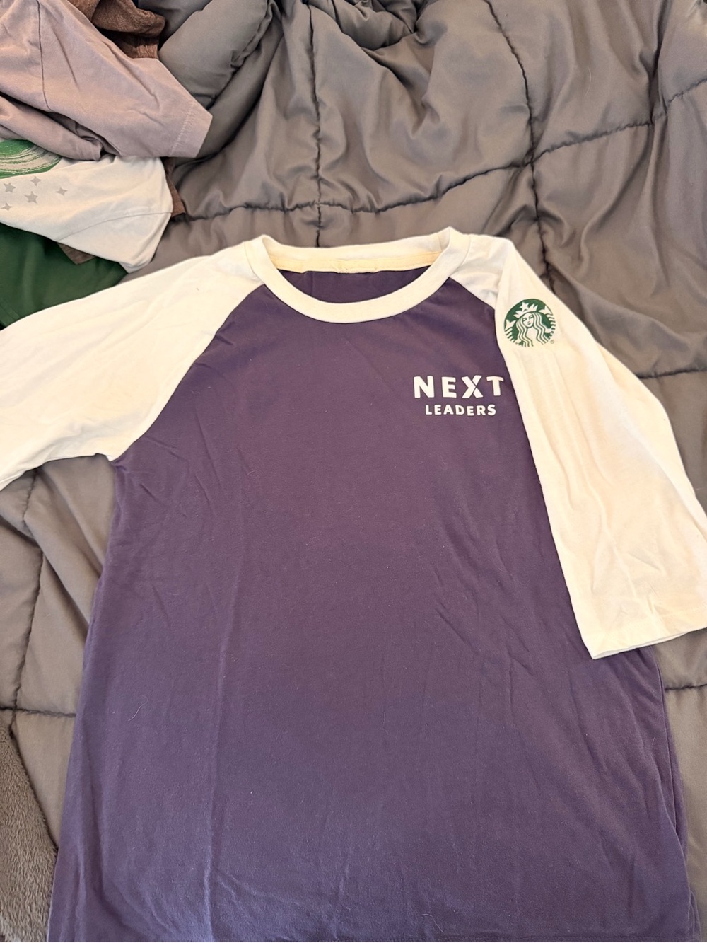 Starbucks Raglan Tee - Blue & White with Sleeve Logo